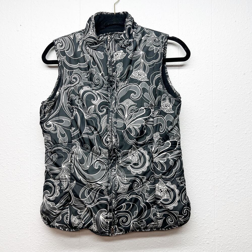 Aventura Puffer Vest Womens Small Dark Floral Forest Fleece Warm Outdoors Hiking